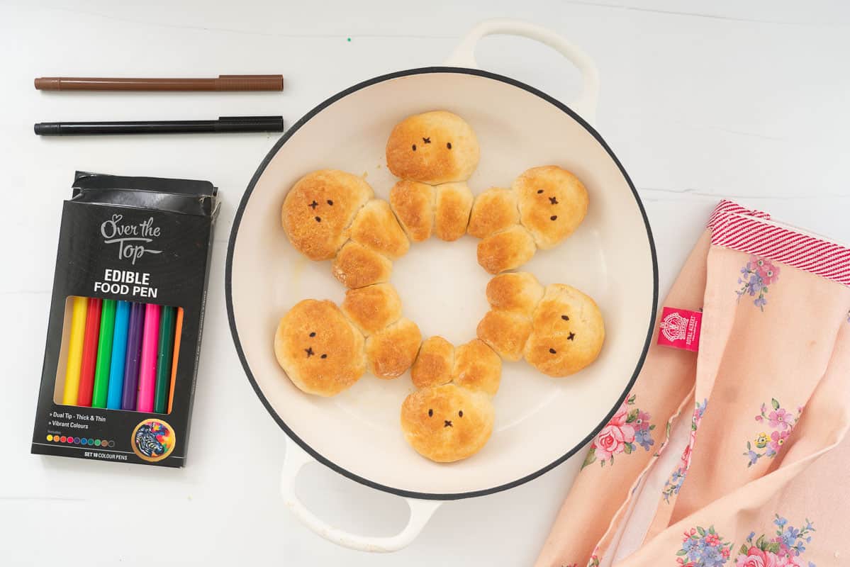 Bunny buns decorated with edible markers to look like Miffy.