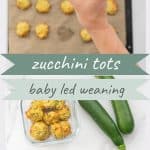 A two photo collage of zucchini tots with text overlay 'zucchini tots baby led weaning'.