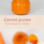 A two image collage of carrot puree with text overlay for pinterest.