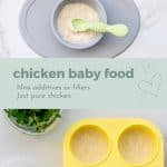 Two photo collage of chicken puree with text overlay for pinterest