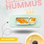 A photo collage of baby hummus with text overlay for pinterest.