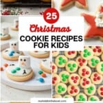 A five image collage of chrismtas cookies with text overlay for pinterest.