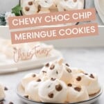 Two photo collage of meringue cookies with text overlay for pinterest.