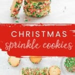 A two photo collage of sprinkle cookies with text overlay for pinterest.