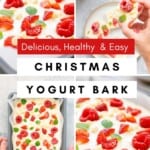 A four photo collage of frozen yogurt bark with text overlay for pinterest.