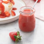 Strawberry puree can be stored in an airtight container or jar in the fridge for up to 4 days or frozen in the freezer for up to 4 months. Strawberries: Either Fresh strawberries or frozen strawberries are fine. This recipe will also work for other berries such as raspberries, blackberries and boysenberries. Lemon juice: Lime juice also works beautifully Maple syrup: Honey*, sugar or stevia will all work. Additional sweetness should not be added for babies. *Honey should not be given to children under one year of age.