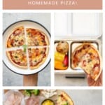 A three photo collage of tortilla pizza with text overlay for Pinterest.