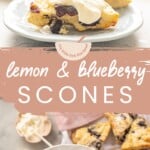 A two photo collage of lemon blueberry scones with text overlay for Pinterest.