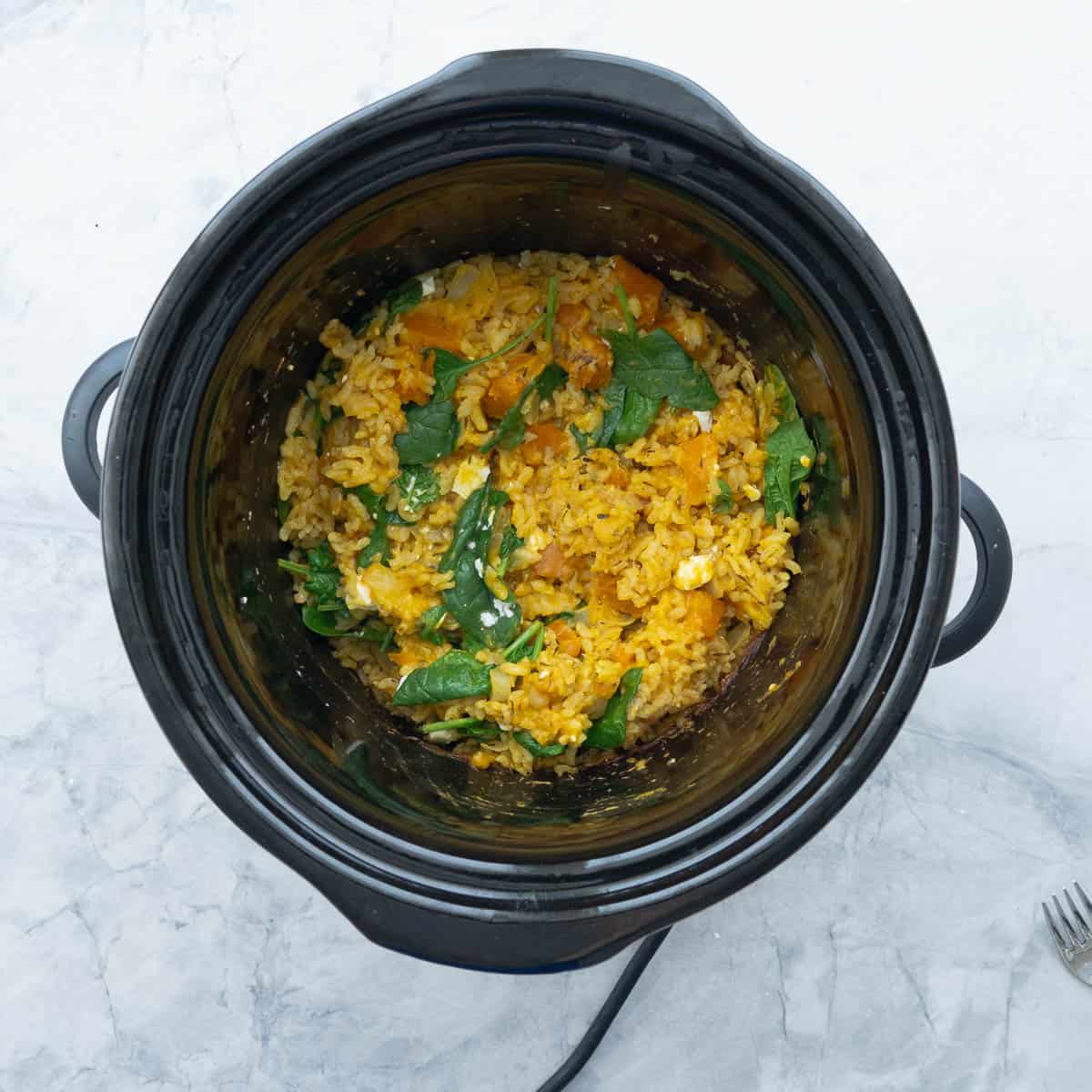 Risotto pumpkin cooked in crockpot.