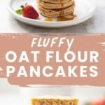 Two photos of pat flour pancakes with text overlay.