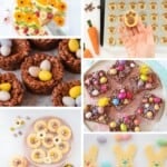 A six photo collage of easy Easter cookie recipes for kids.