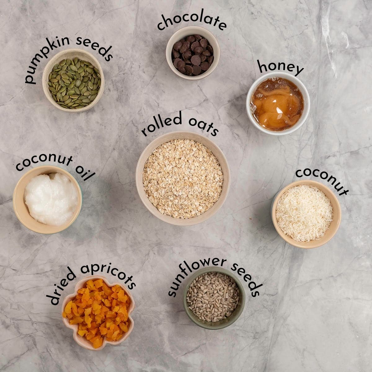 Ingredients on a marble bench top with text overlay.